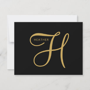 Elegant Gold Monogram Black  Card