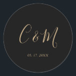 Elegant Gold Monogram Black Wedding Classic Round Sticker<br><div class="desc">Elegant Wedding Sticker</div>
