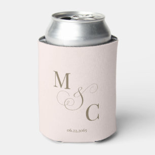 Elegant Gold Monogram Blush Wedding Can Cooler