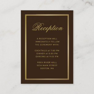 Elegant Gold Monogram Brown Wedding Reception Enclosure Card