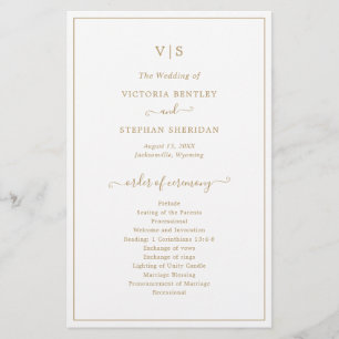 Elegant Gold Monogram Budget Wedding Program Flyer