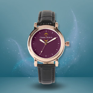 Elegant Gold Monogram Burgundy Modern Watch