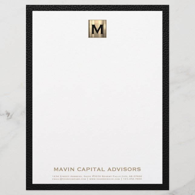 Elegant Gold Monogram Business Letterhead (Front)