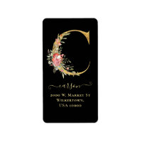 Elegant Gold Monogram C Floral Address Label