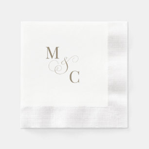 Elegant Gold Monogram Coined White Wedding Napkin