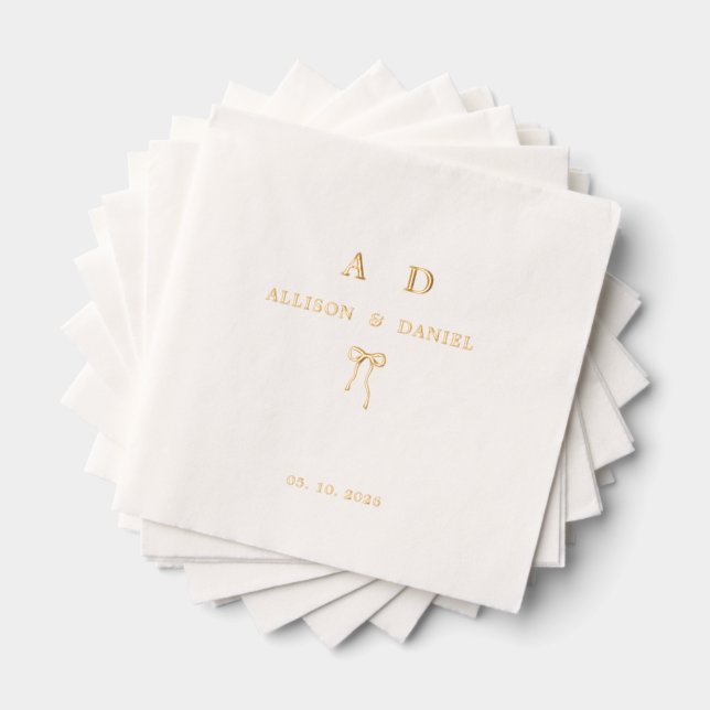 Elegant Gold Monogram Couple Initial Wedding Foil Napkins (Insitu (Stacked))