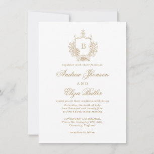 Elegant Gold Monogram Crest Custom Wedding Invitation