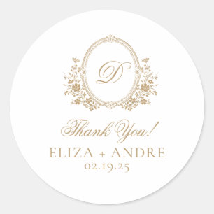 Elegant Gold Monogram Crest Wedding Classic Round Classic Round Sticker