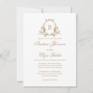 Elegant Gold Monogram Crest Wedding Invitation