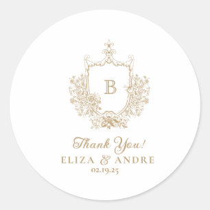 Elegant Gold Monogram Crest Wedding Sticker