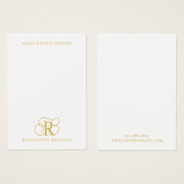 Elegant Gold Monogram Earring Display Card (Front & Back)