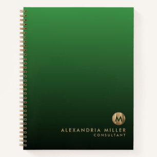 Elegant Gold Monogram Emerald Green Notebook