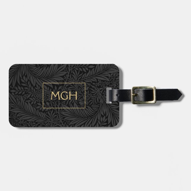 Elegant Gold Monogram Floral Pattern Luggage Tag (Front Horizontal)
