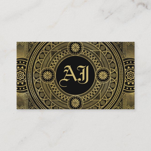 Elegant Gold Monogram Frame Business Card (Front)