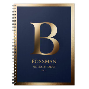 Elegant Gold Monogram Framed   Navy Blue Notebook