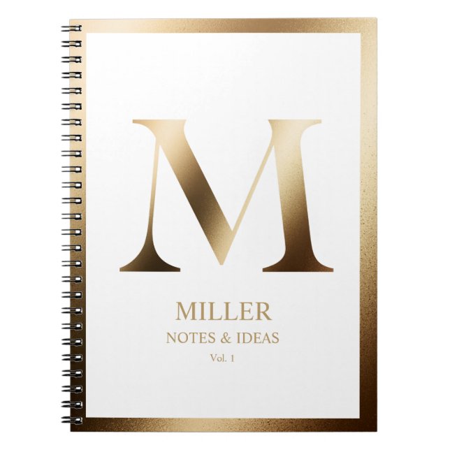 Elegant Gold Monogram Framed | White Notebook (Front)