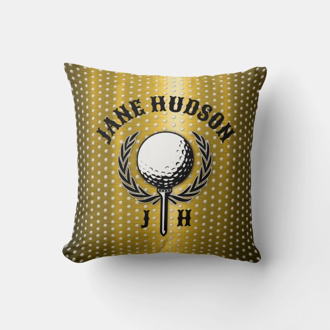 Elegant Gold Monogram Golf Design Cushion (Front)