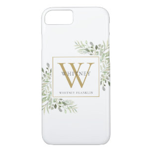 Elegant Gold Monogram Greenery Case-Mate iPhone Case