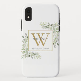 Elegant Gold Monogram Greenery Chic Case-Mate iPhone Case