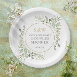 Elegant Gold Monogram Greenery Couples Shower Paper Plate<br><div class="desc">Featuring delicate watercolor leaves,  these chic botanical couples shower paper plates can be personalised with your monogram initials and special couples shower details. Designed by Thisisnotme</div>