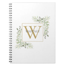 Elegant Gold Monogram Greenery Foliage