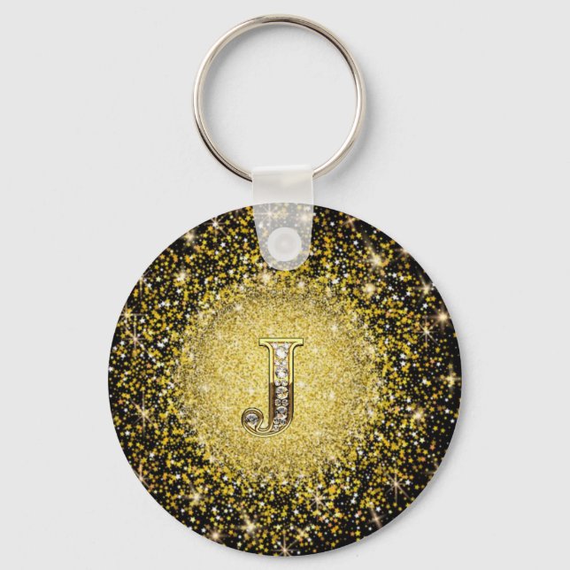 Elegant Gold Monogram J Letter gift keychain (Front)