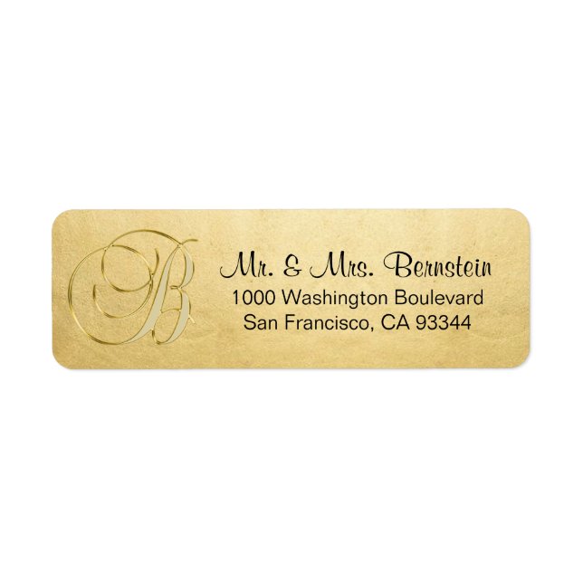 Elegant Gold Monogram Letter B Return Address (Front)