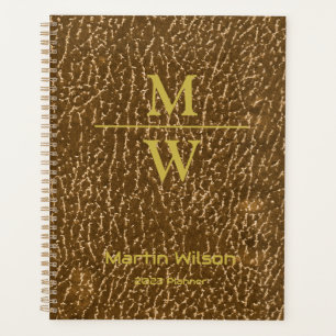 Elegant Gold Monogram Luxe Texture Gold Lettering Planner