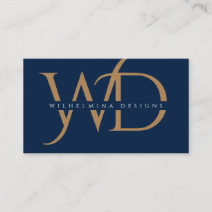 Elegant Gold Monogram Luxury Typography Dark Blue Business Card