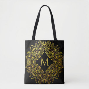 Elegant Gold Monogram Mandala Luxury Tote Bag
