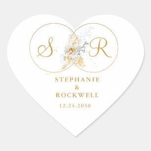 Elegant Gold Monogram Name Initial Wedding Heart Sticker