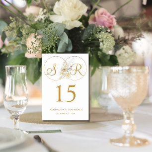 Elegant Gold Monogram Name Initial Wedding Table Number