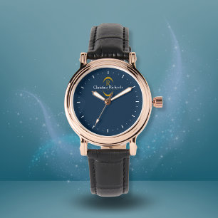 Elegant Gold monogram Navy Blue Modern Watch