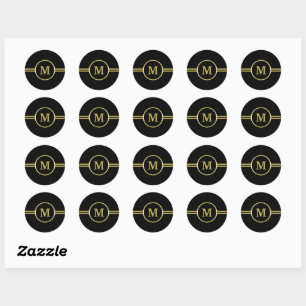 Elegant gold Monogram on black  Classic Round Sticker