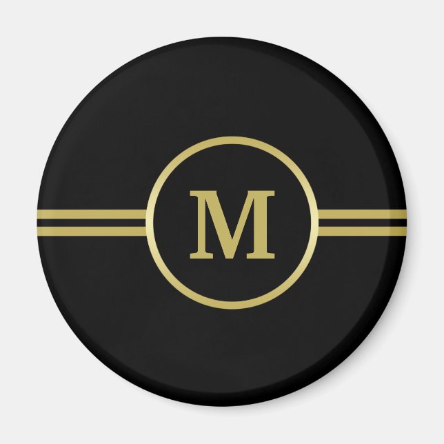 Elegant gold Monogram on black  Magnet (Front)