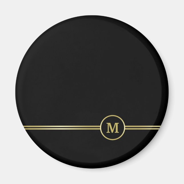 Elegant gold Monogram on black  Magnet (Front)