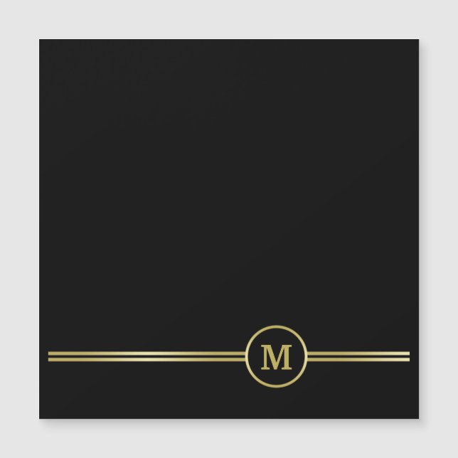 Elegant gold Monogram on black  Magnetic Card (Front)