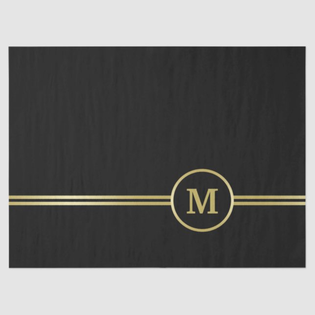 Elegant gold Monogram on black  Tissue Paper (Front)
