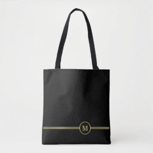 Elegant gold Monogram on black Tote Bag