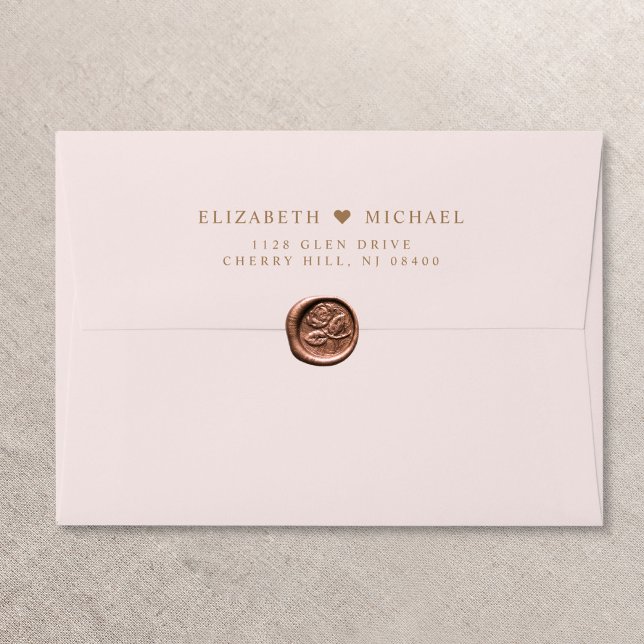 Elegant Gold Monogram Pink Wedding Return Address Envelope (Creator Uploaded)