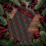 Elegant Gold Monogram Plaid - Cranberry Blue Teal  Large Christmas Stocking<br><div class="desc">Elegant yet rustic plaid pattern in deep cranberry red,  dark teal green,  and dark navy blue with faux gold threads.  Gold tone holly and berries motif with centre double circles to enclose your monogram initial.  Perfect for gifting for holiday and winter occasions.</div>
