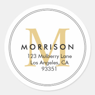 Elegant Gold Monogram Return Address Classic Round Sticker