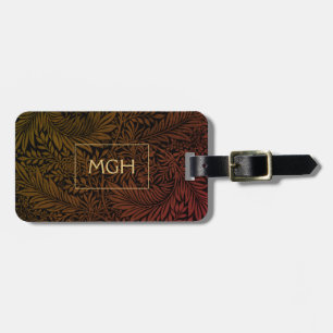 Elegant Gold Monogram Rust Orange Floral Pattern Luggage Tag