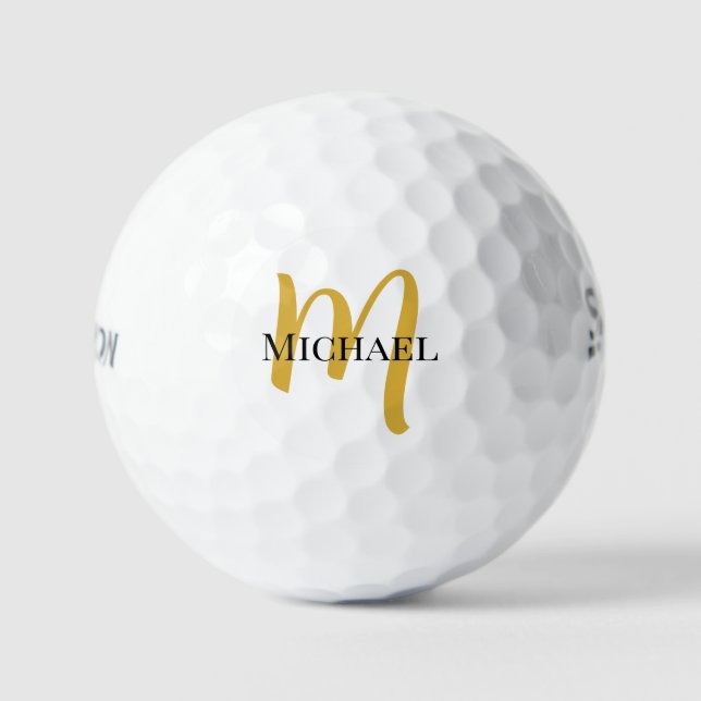 Elegant Gold Monogram Srixon Soft Feel 3 Pack Golf Balls (Front)