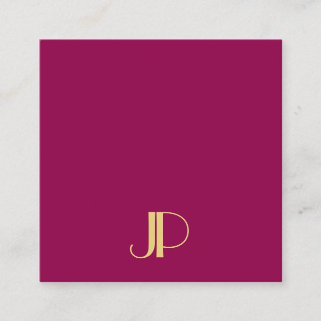 Elegant Gold Monogram Template Modern Viva Magenta Square Business Card (Front)