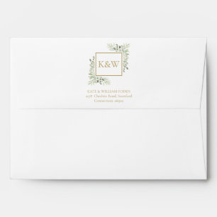 Elegant Gold Monogram Watercolor Greenery Wedding Envelope