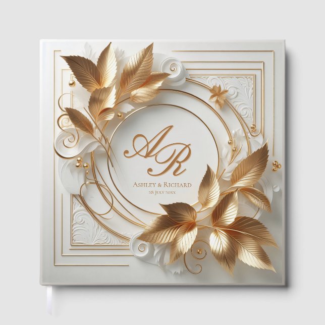 Elegant Gold Monogram Wedding Guest Book (Front)