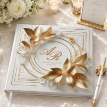Elegant Gold Monogram Wedding Guest Book