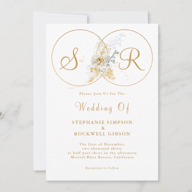 Elegant Gold Monogram Wedding Invitation (Front)