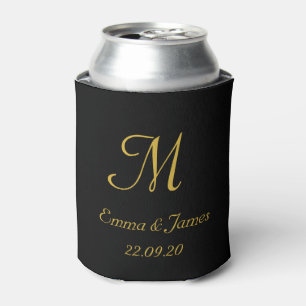 Elegant Gold Monogram Wedding Party Favour Can Cooler